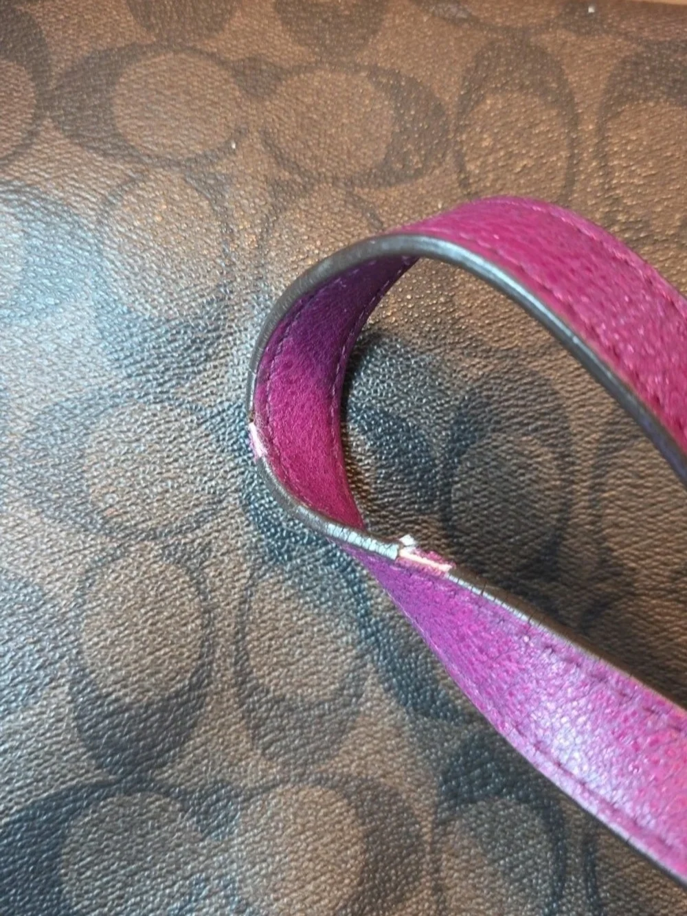 Coach Brown Signature Tote with Plum Trim
